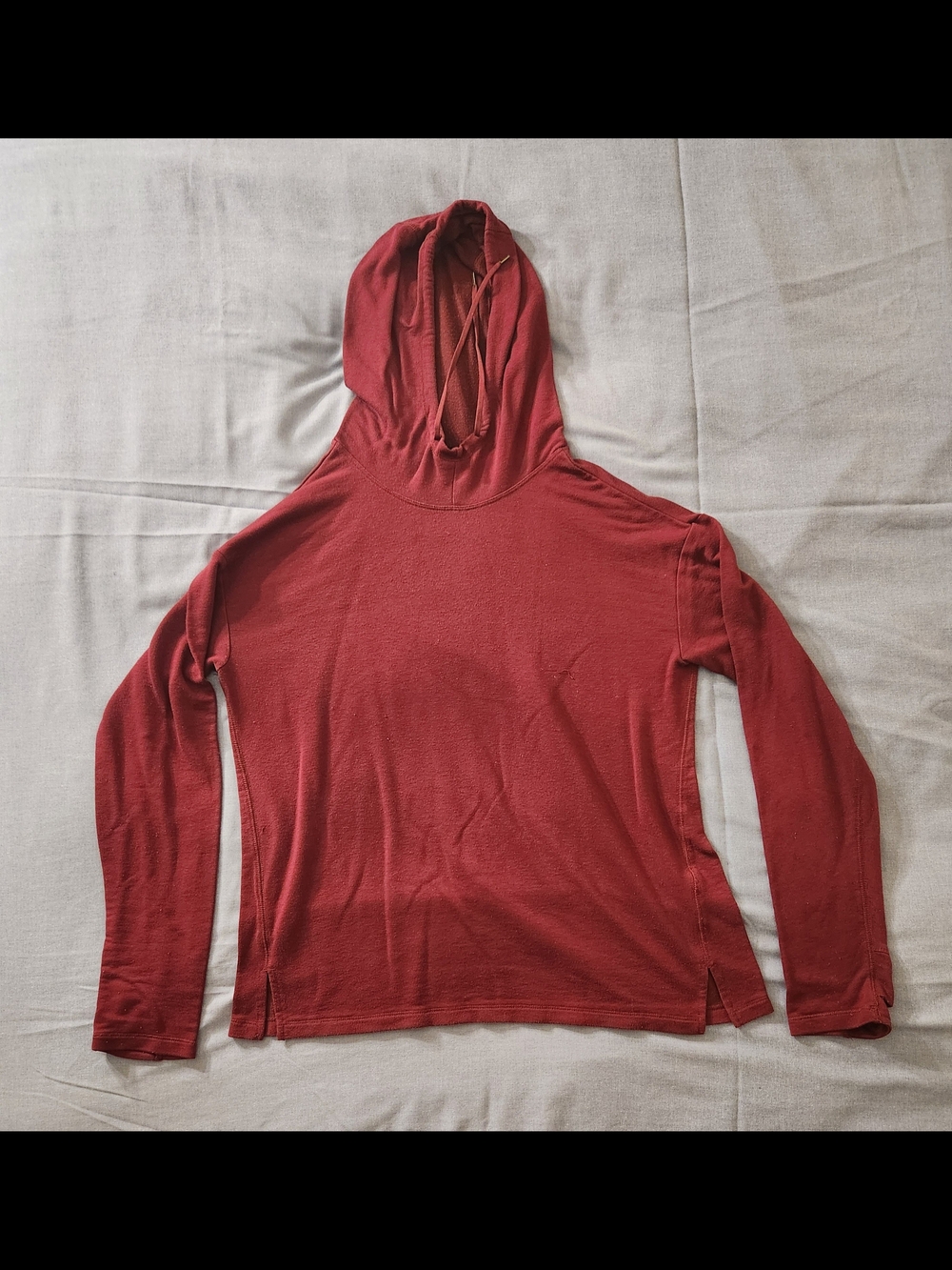 Lightweight Red Hooded Long-Sleeve Top